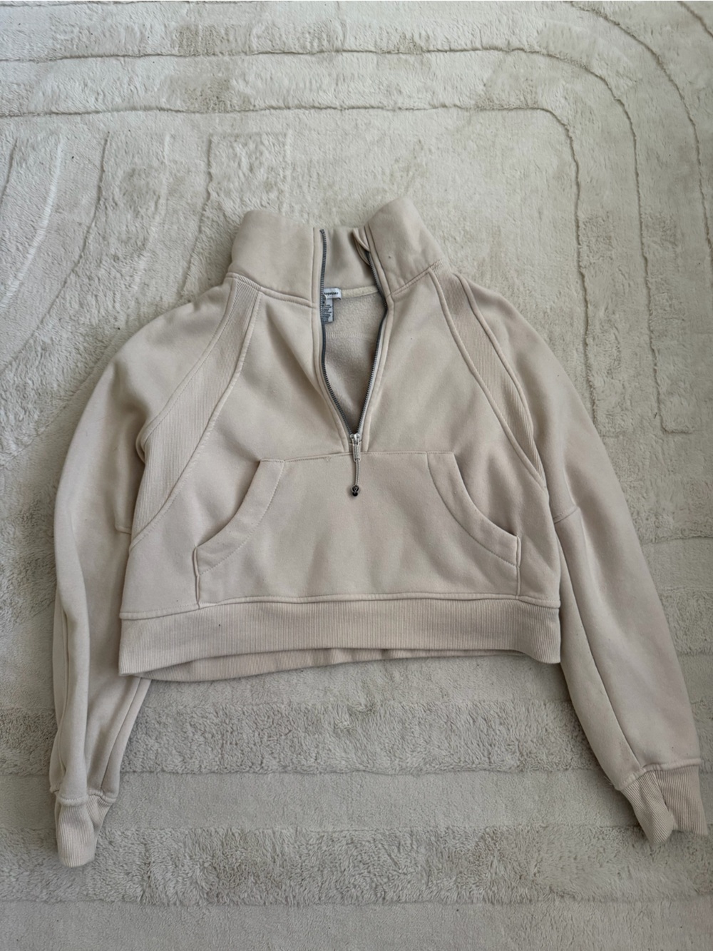 Cropped Half-Zip Pullover Jacket - Beige